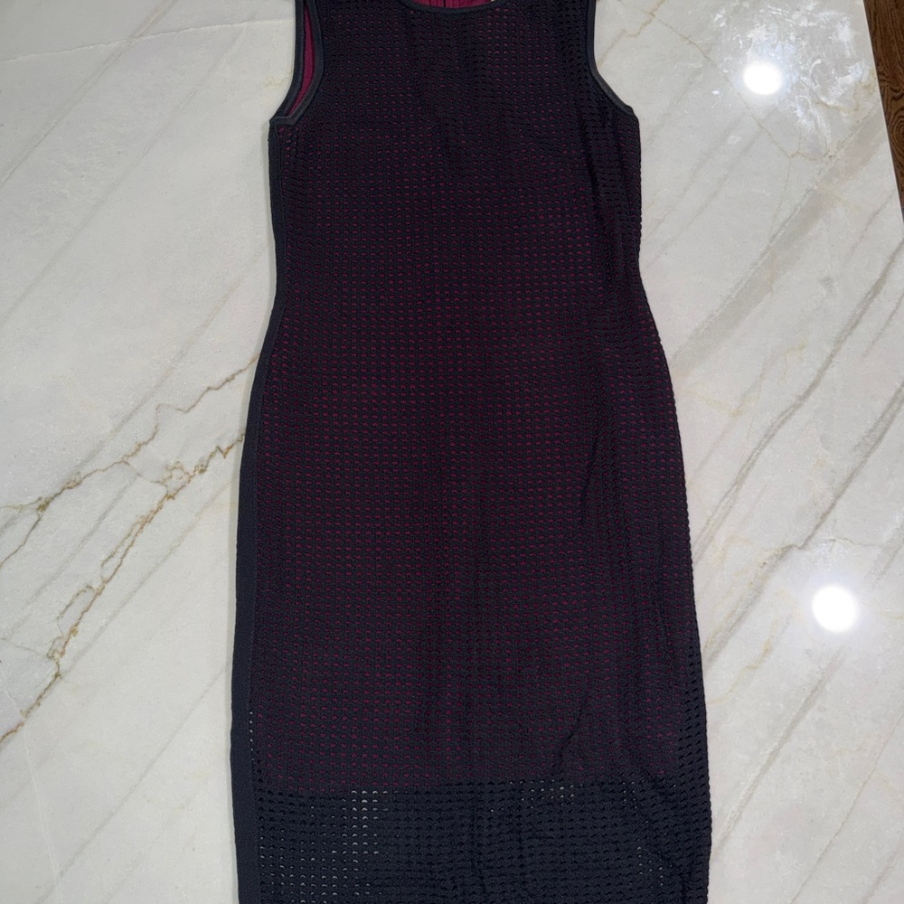 John + Jenn Sleeveless Knit Sheath Dress in Black and Plum